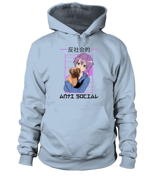 Kawaii Video Gamer Otaku Anti Social Pug Dog Anime Hoodie Unisex