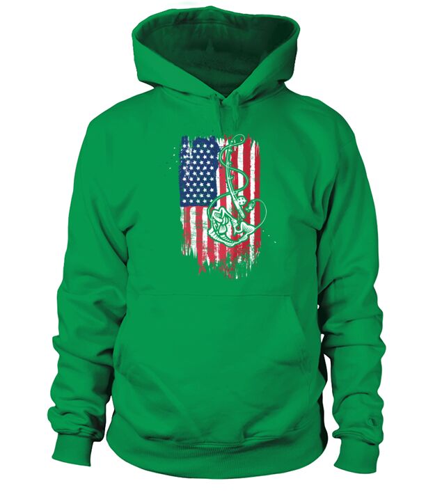 Vintage USA American Flag Bass Fishing Fisher Gift Men's Hoodie
