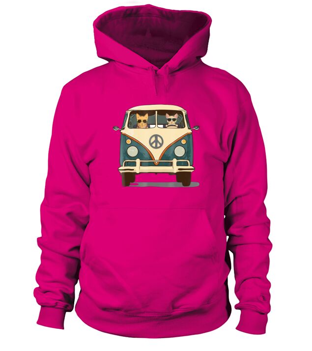 Cool Cats Road Trip Groovy Van Hoodie Unisex
