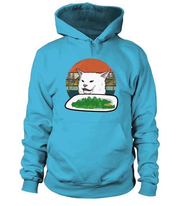 Woman Yelling Confused white Cat at Dinner vintage shirt Hoodie Unisex