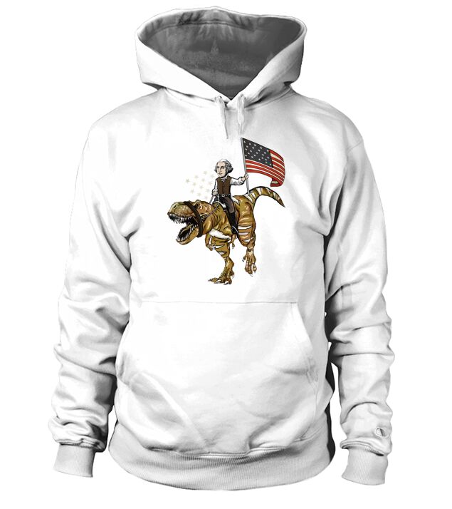 George Washington Riding a T Rex Dinosaur 4th of July USA - Baby Onesie Hoodie Unisex