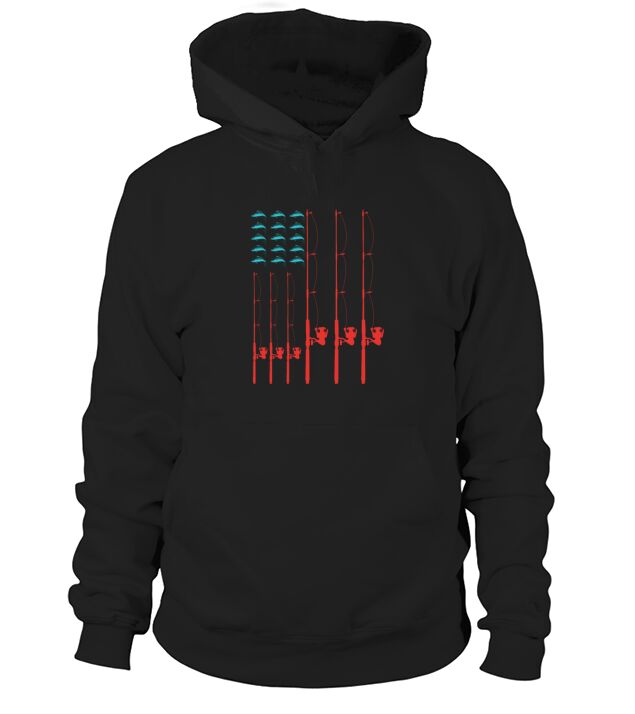 American Flag Fishing Graphic With Salmon Fish Men's Hoodie