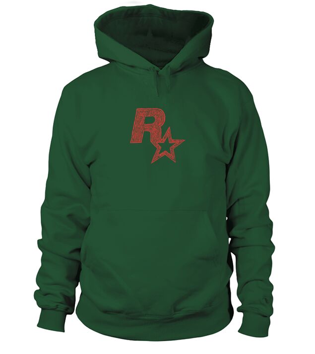Red On Black Linocut Rockstar Game Logo Hoodie Unisex