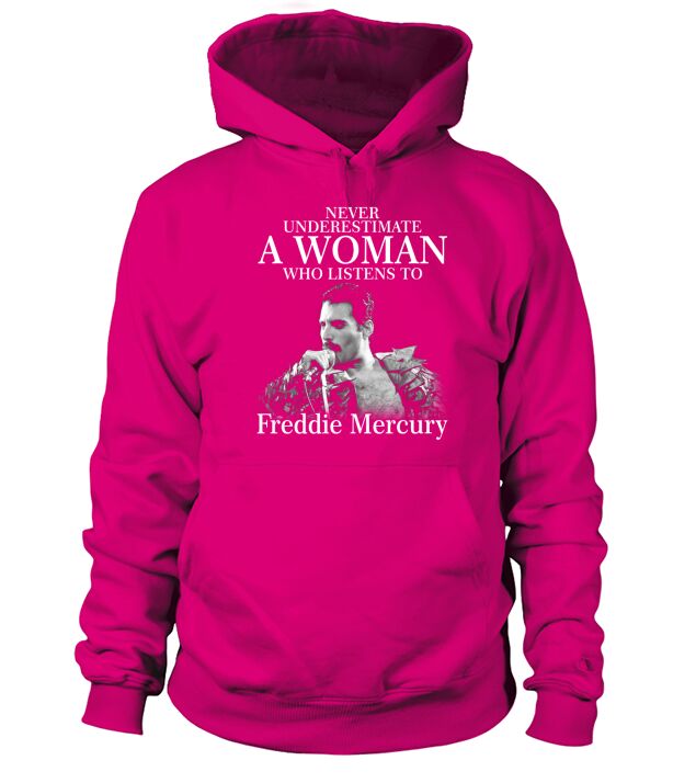 never underestimate a woman who listens to freddie mercury - Ladies V-Neck Hoodie Unisex