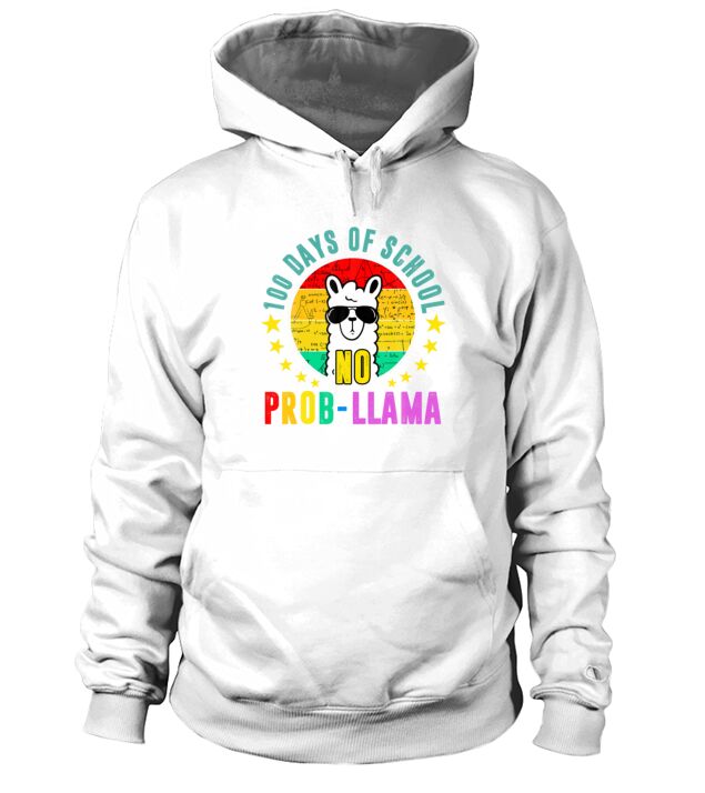Vintage 100 Days Of School No Probllama Llama 100T Hoodie Unisex