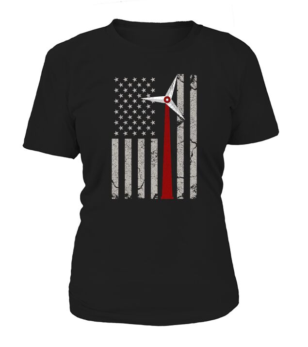 Vintage American Flag Engineer T-shirt Red Wind Turbine T-Shirt Woman