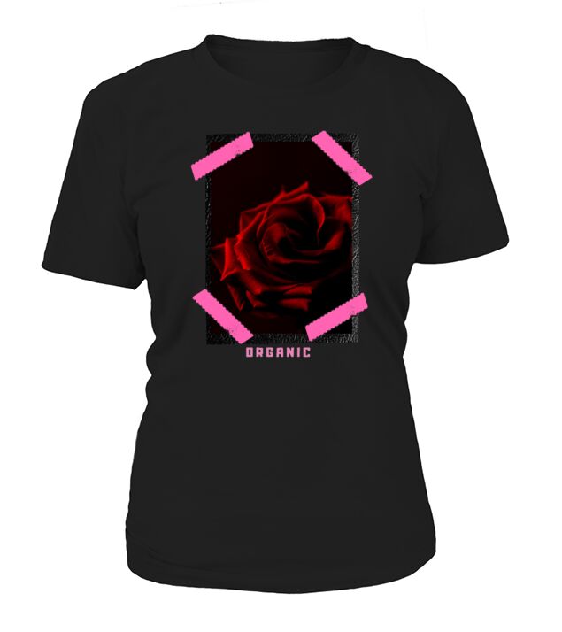 "Organic Rose" Leather Patch Effect Graphic Design T-Shirt Woman