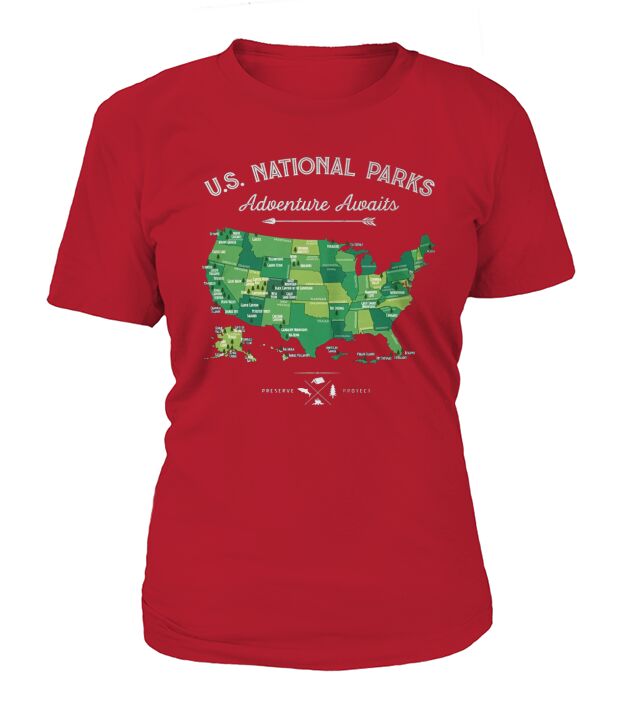 National Park Map Vintage T Shirt All 59 National Parks T-Shirt Woman