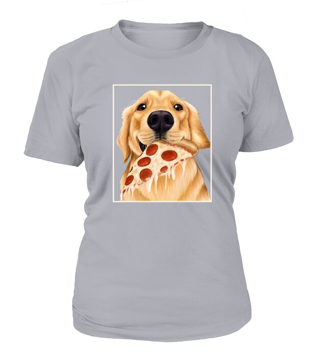 Golden Retriever eating pizza dog with a slice of pizza T-Shirt Woman