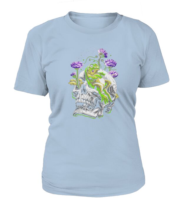 Cool Space Designs Skull Frog Flower T-Shirt Woman