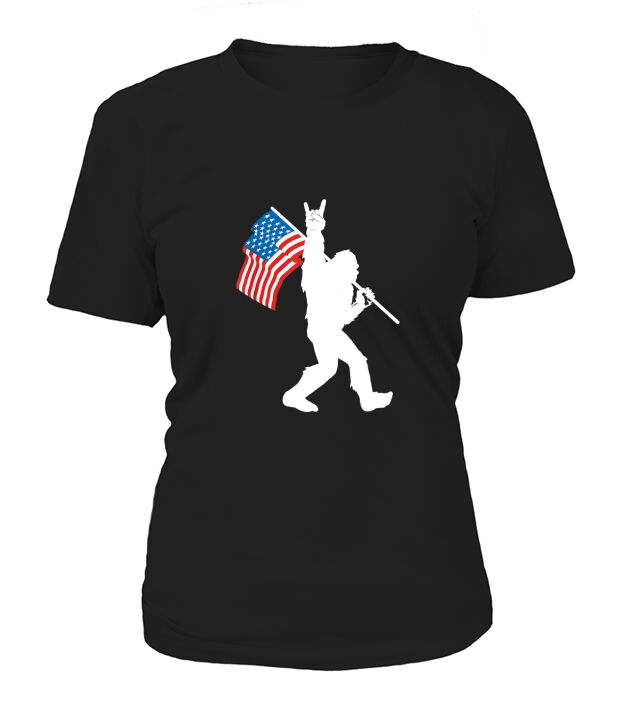 Funny Bigfoot Rock and Roll USA Flag for Sasquatch Believers T-Shirt Woman