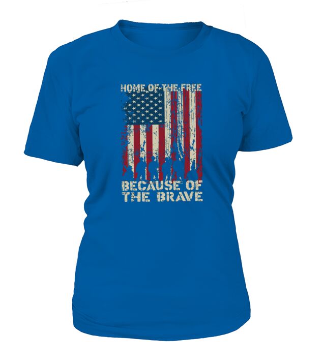 Home Of The Free Because Of The Brave Distress American Flag T-Shirt Woman