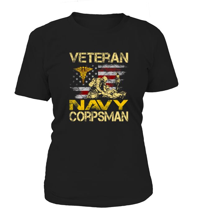 Proud Veteran Navy Corpsman Flag Vintage 4th of July T-Shirt Woman