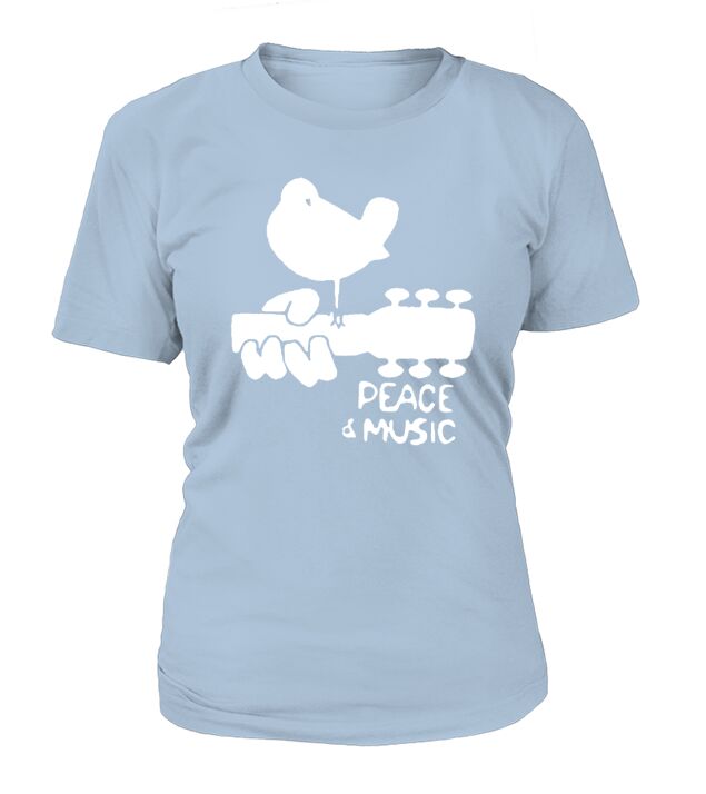 Woodstock bleu blanc guitare et festival de musique T-Shirt Woman