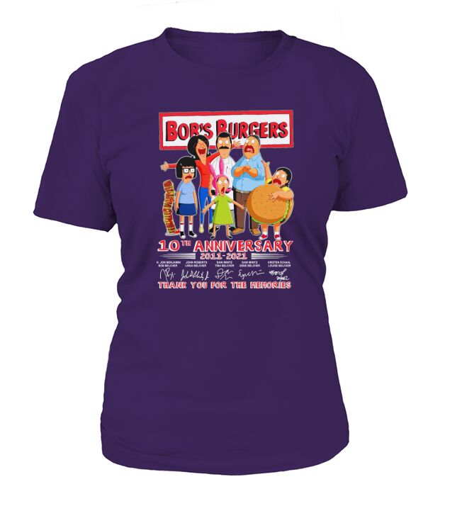 Bobs Burgers 10th Anniversary 2011 2021 Thank You For The Memories Signatures T-Shirt Woman