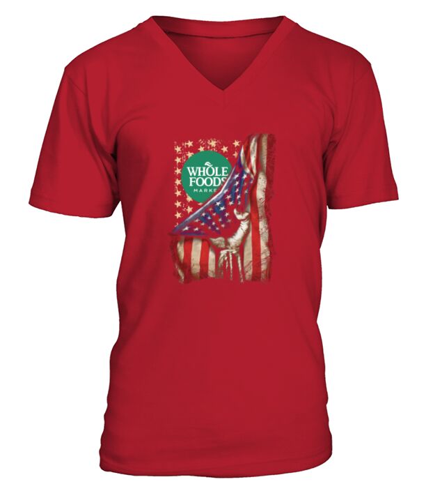 Whole Foods Market inside American Flag Happy Independence Day shirtc V-Neck T-shirt