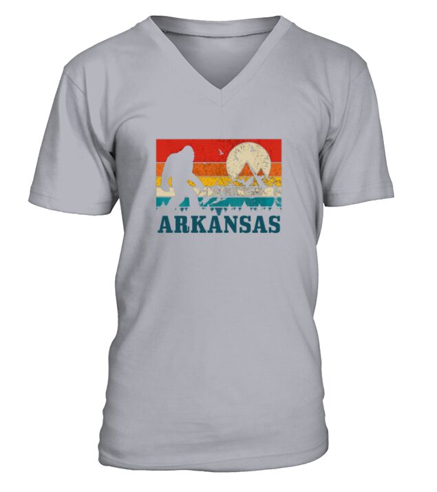 Arkansas Bigfoot Vintage Mountains Hiking Camping V-Neck T-shirt