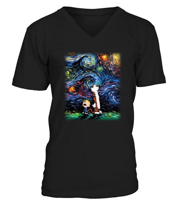 calvin and hobbes starry night t shirt T-Shirt V-Neck T-shirt