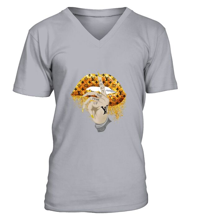 gold lips V-Neck T-shirt