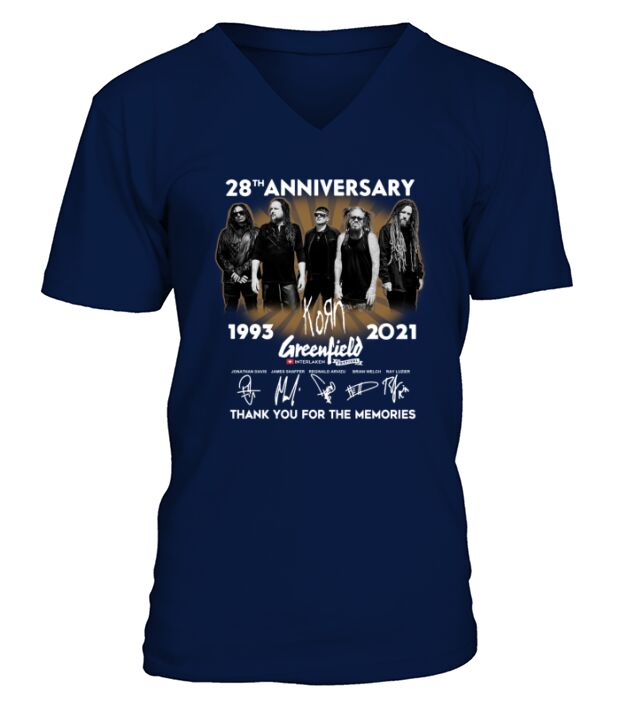 28th anniversary 1993 2021 Korn Greenfield signatures thank you for the memories V-Neck T-shirt