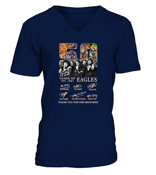 Eagles 50 years of 1971 2021 thank you for the memories signatures V-Neck T-shirt