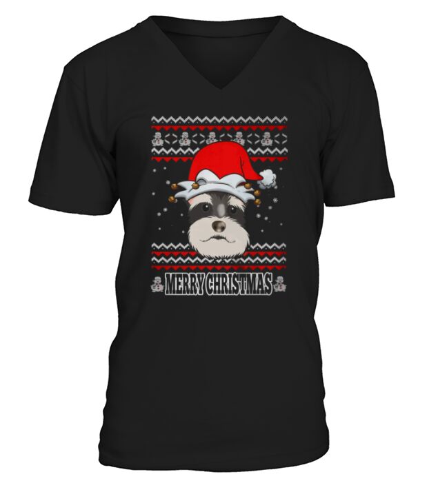 Merry Christmas Dogs schnauzer V-Neck T-shirt