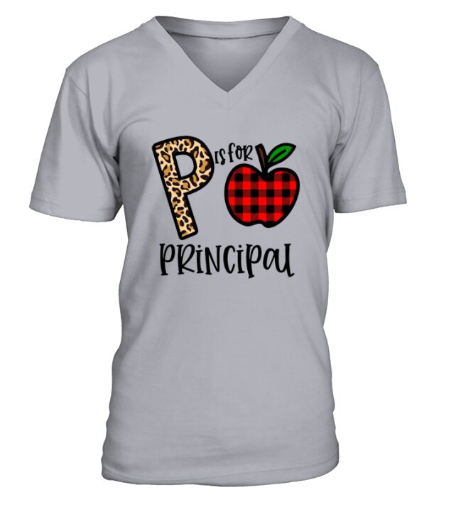 Apple P Leopard Is For Teacher Principal V-Neck T-shirt