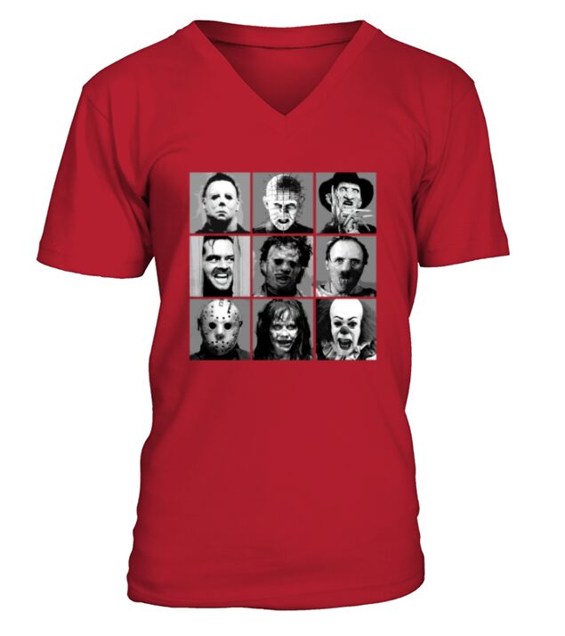vintage style Funny Face Horror Halloween Movie Characters Version V-Neck T-shirt