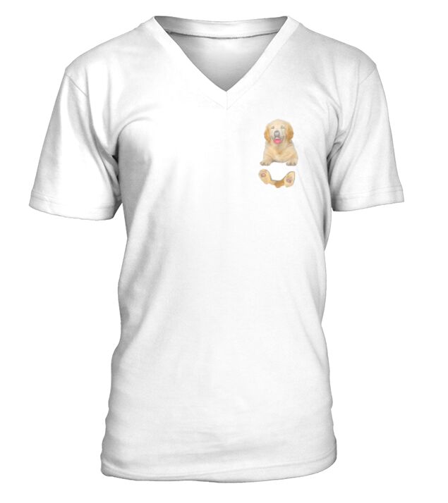 Golden Retriever in Pocket V-Neck T-shirt