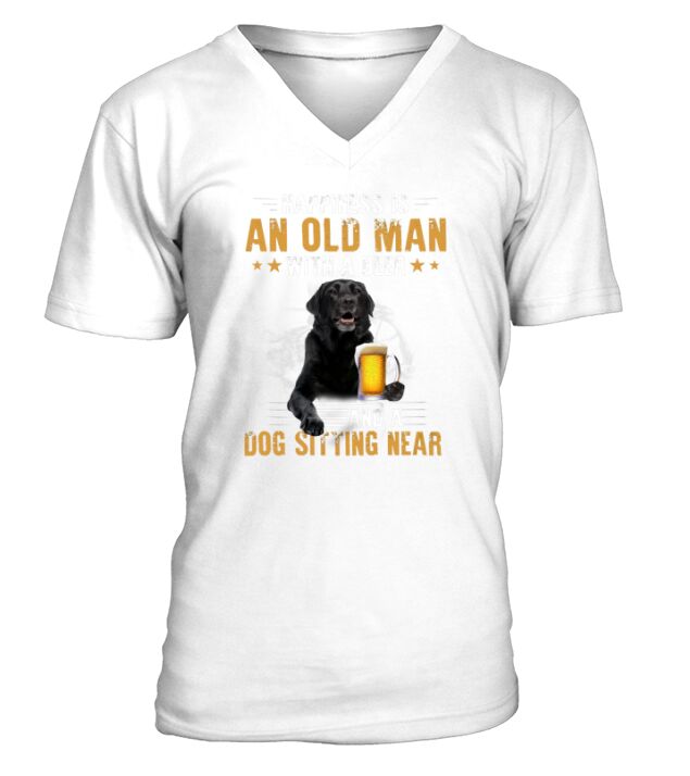 Black Labrador An Old Man With A Beer And A Dog Sitting Near V-Neck T-shirt