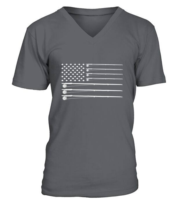 Fly Rod Fishing American Flag T-Shirt V-Neck T-shirt