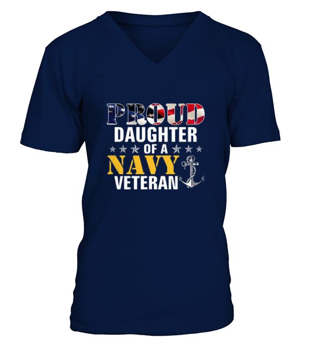 Proud Daughter Of A Navy Veteran American Flag Military Gift V-Neck T-shirt