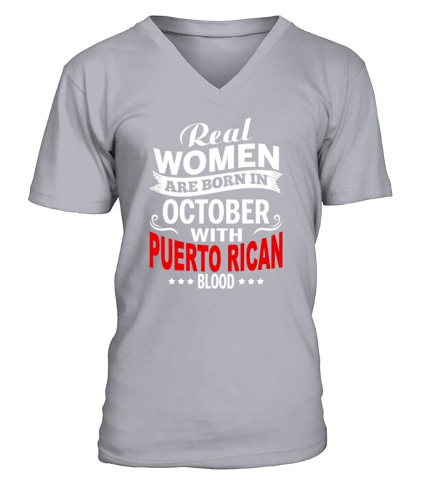 Born In October With Puerto Rican Blood V-Neck T-shirt