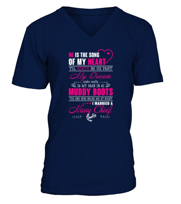navy chief he is the song of my heart V-Neck T-shirt