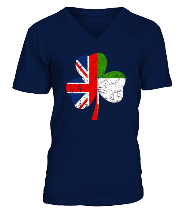 IRISH British FLAG Ireland Shamrock St Patricks Da V-Neck T-shirt