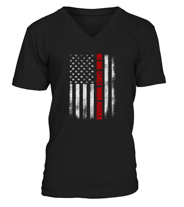 Retro Vintage No One Cares Work Harder USA Flag Workout Gym V-Neck T-shirt