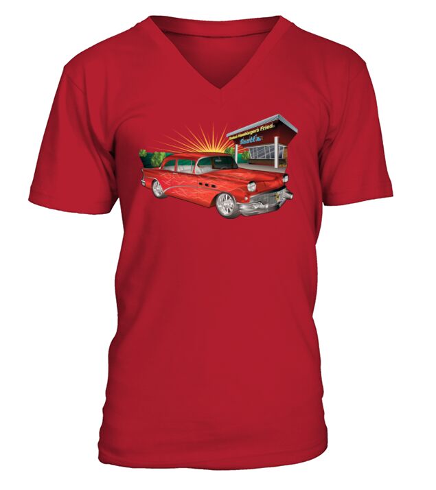 Red 57 Chevy Hot Rod V-Neck T-shirt