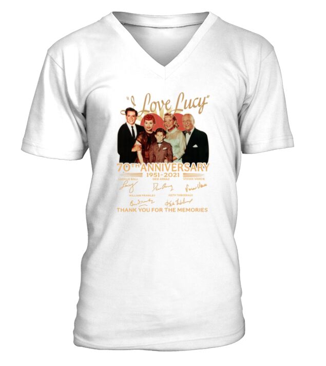 I Love Lucy 70th anniversary 1951 2021 thank you for the memories signatures V-Neck T-shirt