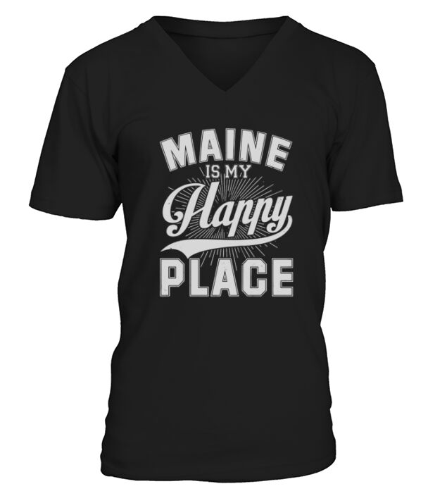 Maine Is My Happy Place T-shirt Retro Vintage Style V-Neck T-shirt