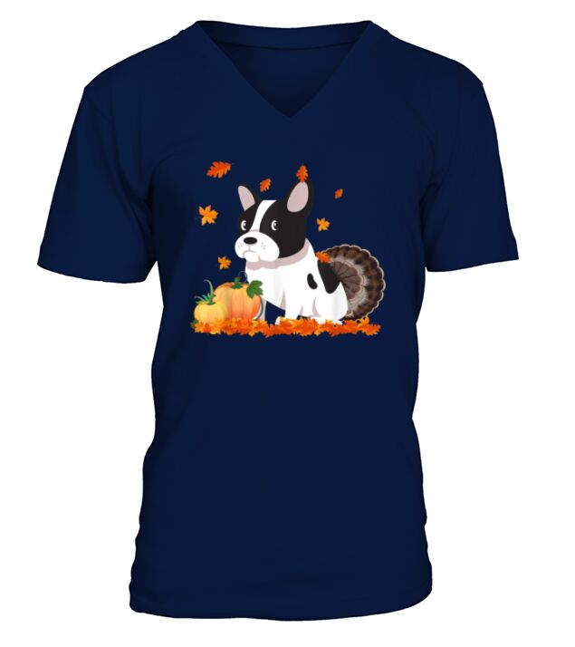 Funny French Bulldog Turkey Costume Thanksgiving V-Neck T-shirt