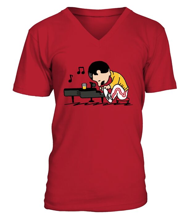Freddie Mercury in the form of Schroeder playing piano V-Neck T-shirt