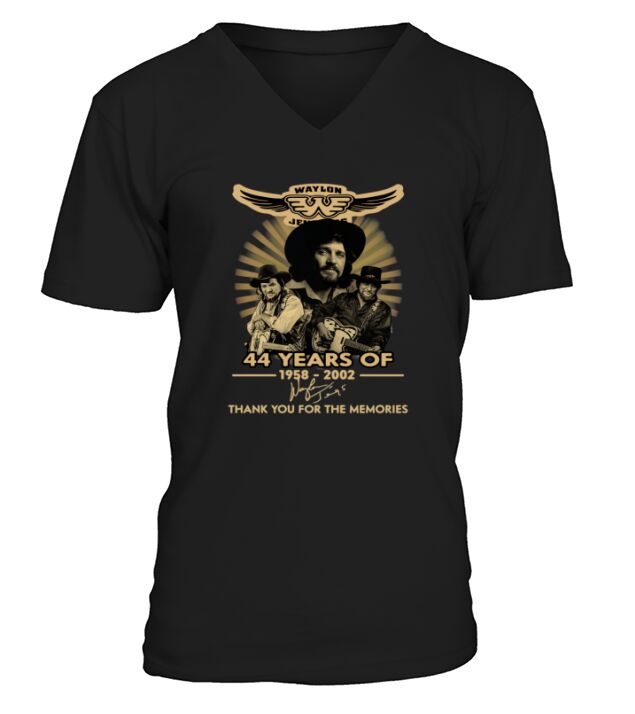 Symbol Waylon Jennings 44 years of 1958-2002 signature shirth V-Neck T-shirt