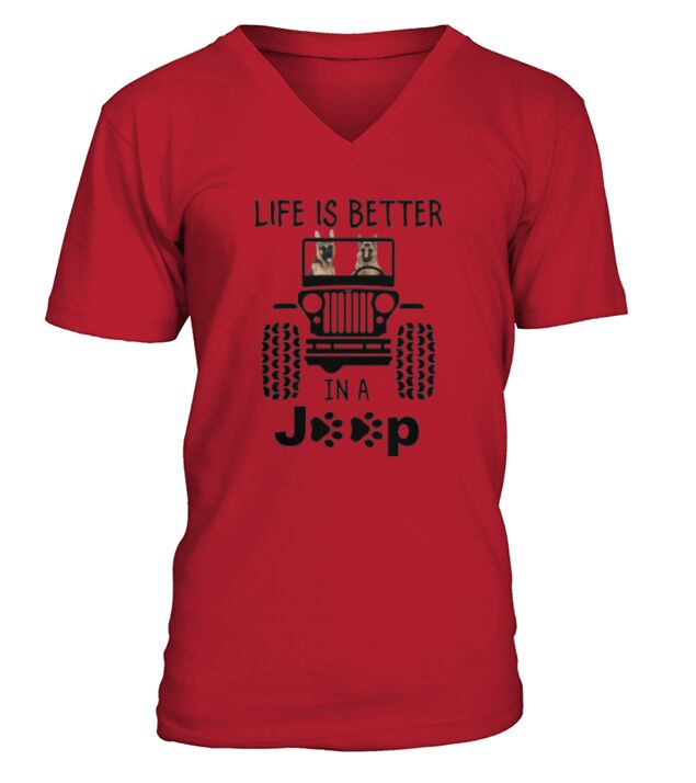 German Shepherd In A Jeep V-Neck T-shirt