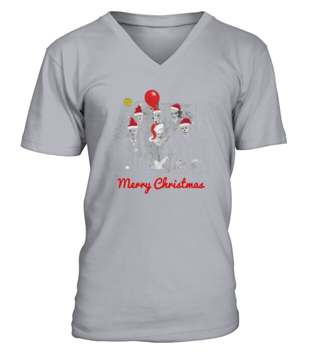 Merry Christmas Santa Horror Characters shirt V-Neck T-shirt