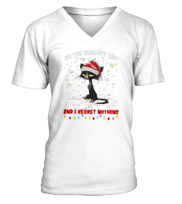 On The Naughty List And I Regret Nothing Black Cat shirt V-Neck T-shirt