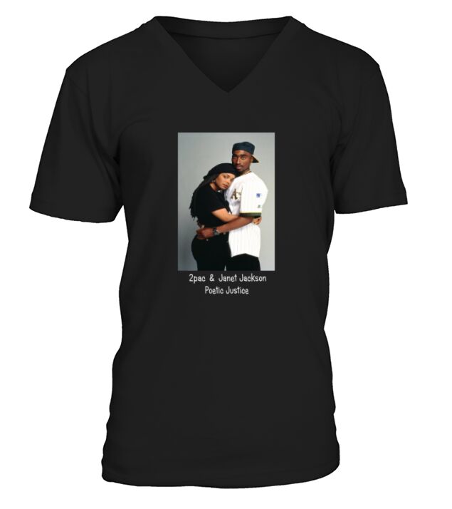 TUPAC 2PAC & JANET JACKSON POETIC JUSTICE V-Neck T-shirt