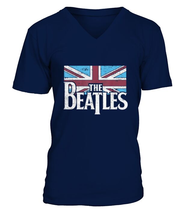 The Beatles British Flag Red,white, and Blue V-Neck T-shirt