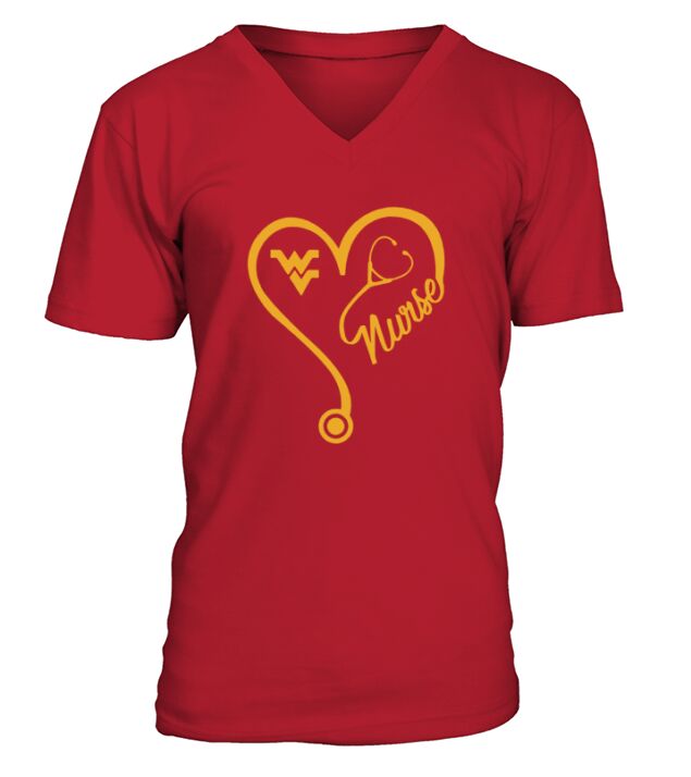 West Virginia Mountaineers   Nurse Heart and Team V-Neck T-shirt