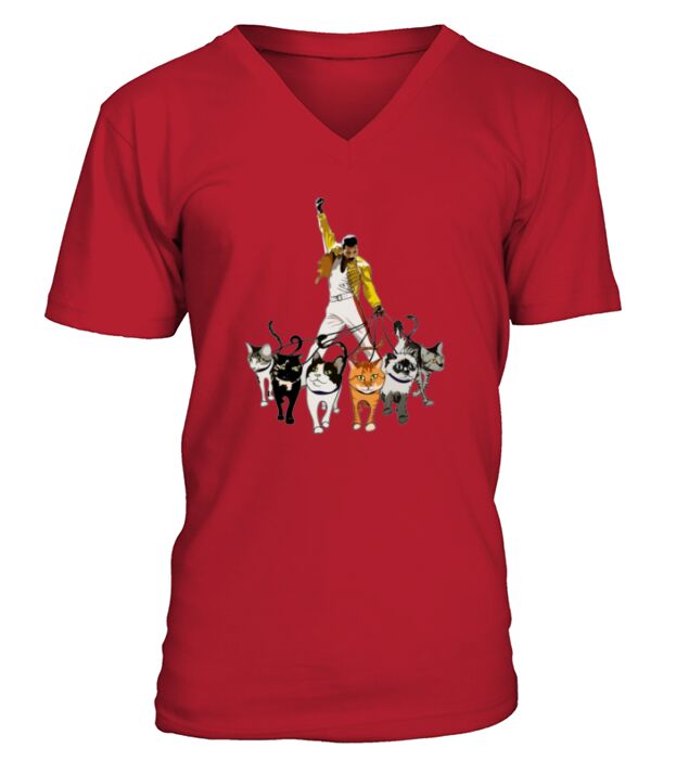 Freddie Mercury and cats V-Neck T-shirt