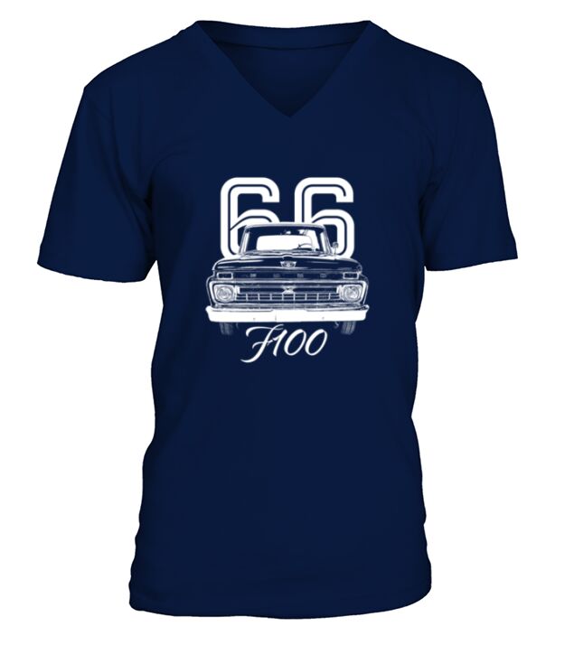 1966 F100 Grill View with Year and Model Name Charcoal Grey V-Neck T-shirt